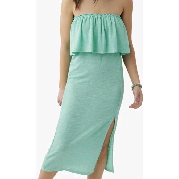 O'Neill Dresses & Skirts - O’Neill Ribbed Tube Top Dress Mint Green Size Medium Beach Dress Side Slit New